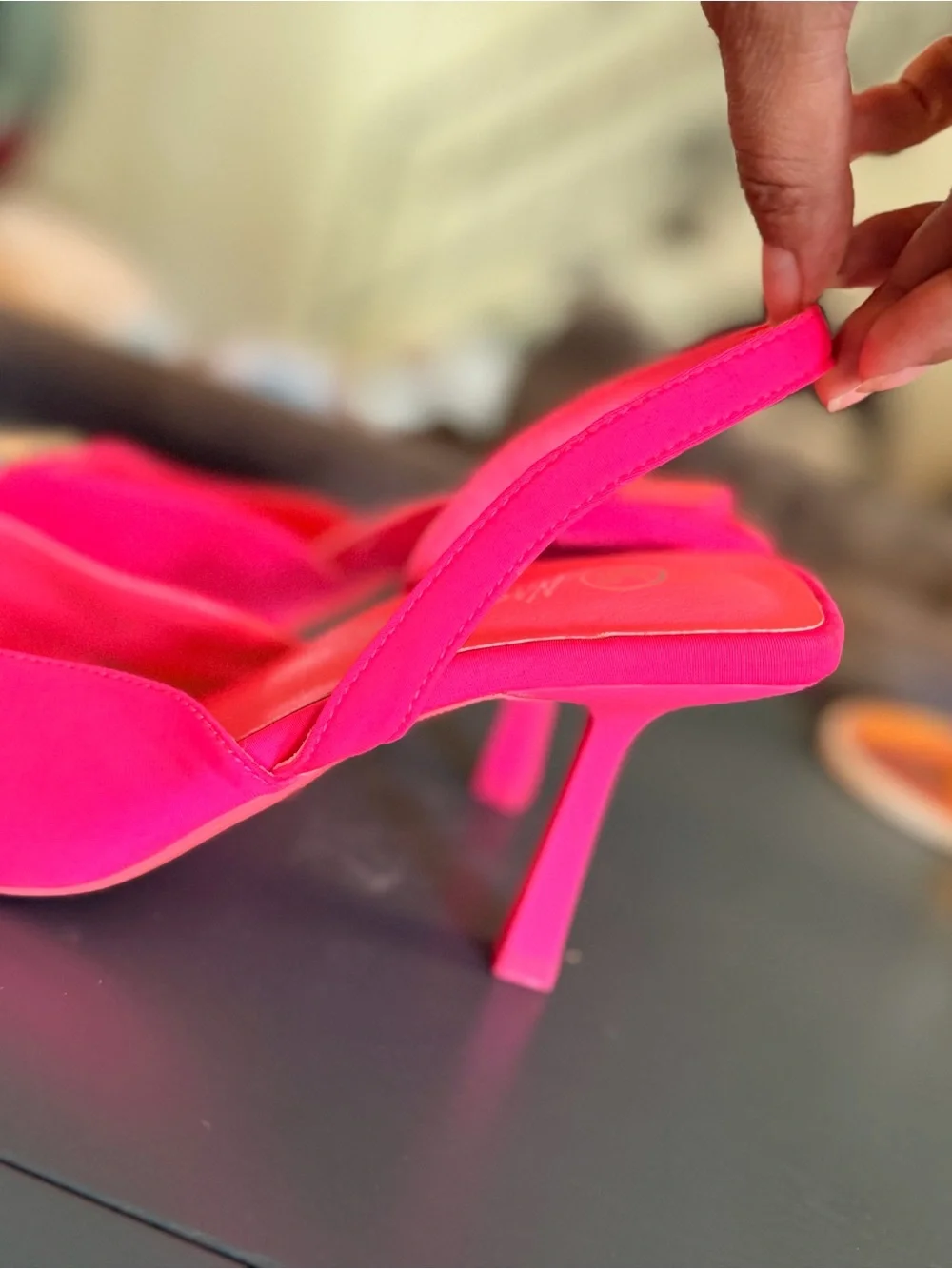 Nasty Gal Hot Pink Crystal Embellished Pointed Slingback Heels